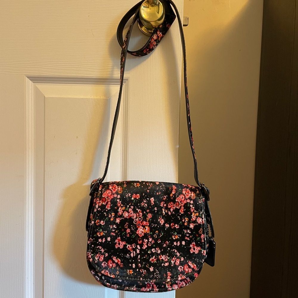 Coach 23 Floral Crossbody Calf Hair Saddle Bag